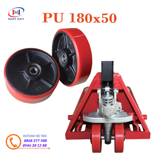 Bánh xe nâng tay PU 180x50mm, bánh lái lớn